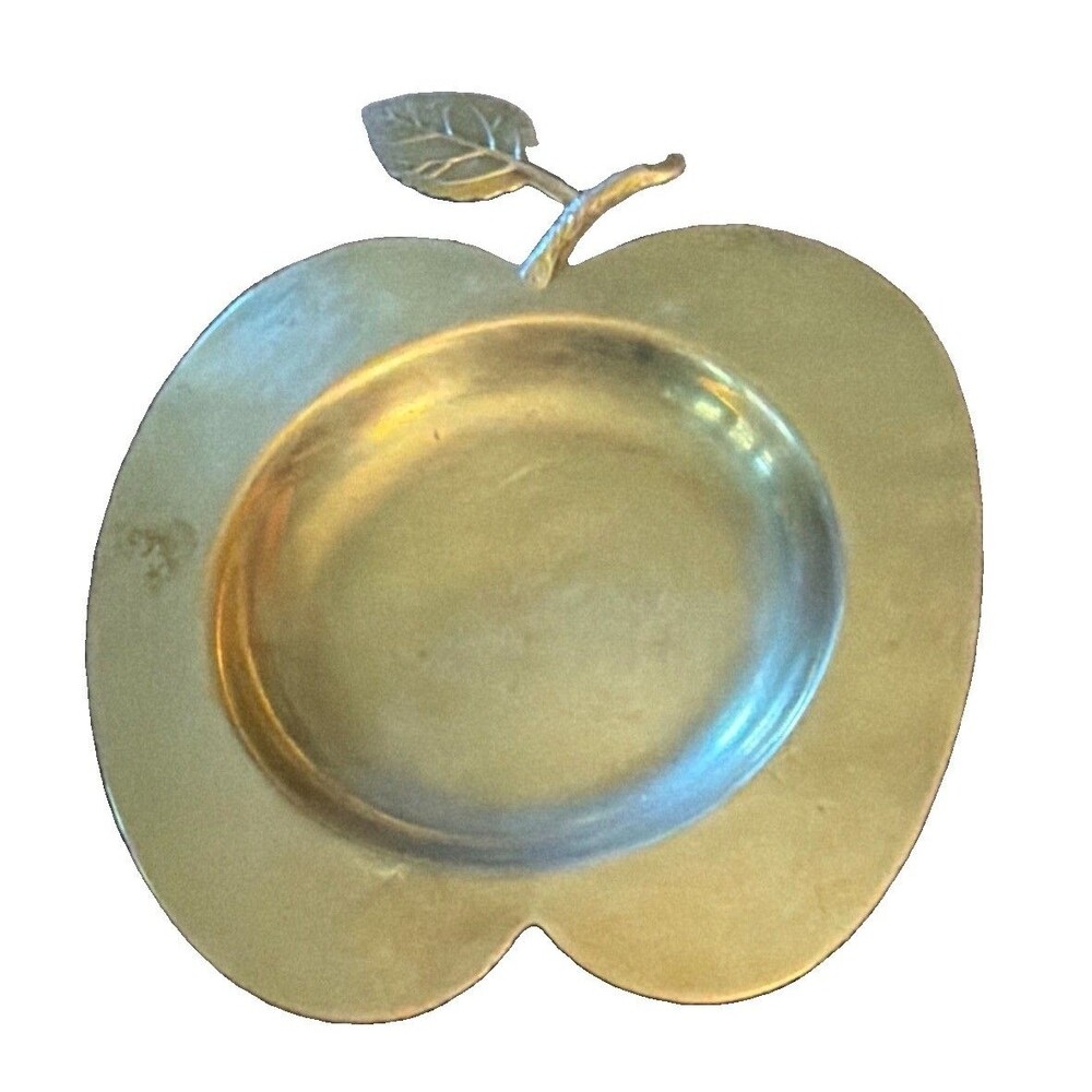 Vintage Solid Brass Apple Trinket Dish Mid Century Modern Catch All Tray Taiwan